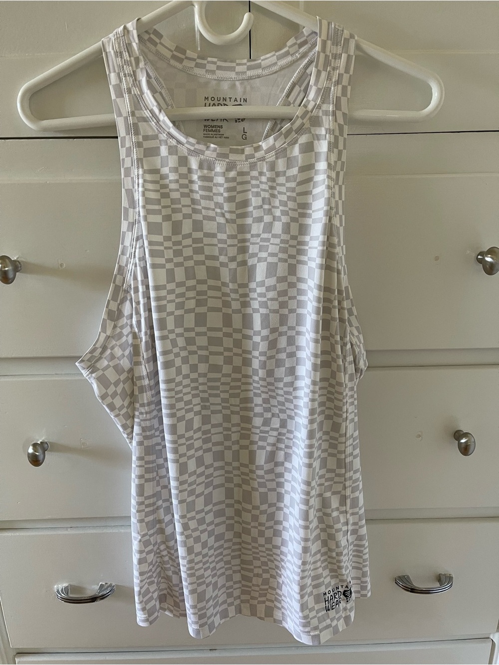 Mountain Hardwear White and Light Gray Checkered Racerback Tank